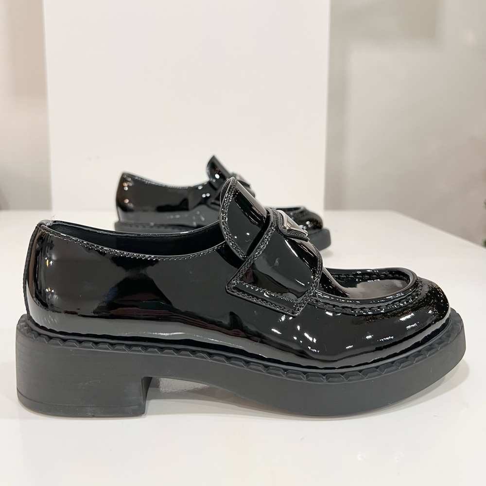 PRADA Triangle Logo Patent Leather Loafers EU:37 - Picture 3 of 14